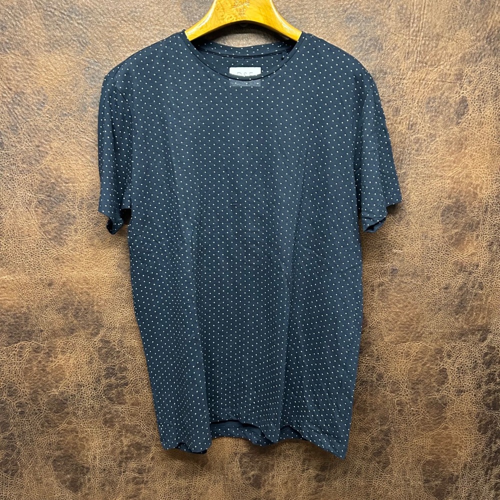 D+F Denim + Flower Ricky Singh Micro Print + Navy Scoop Neck Large Cotton Top